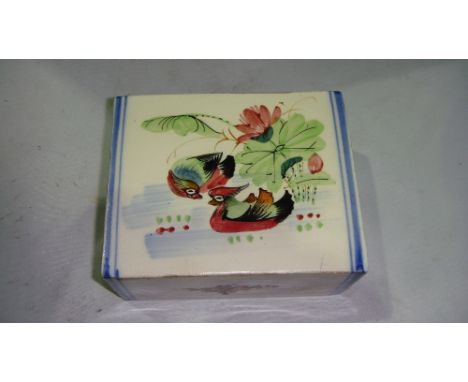 Vintage Chinese pillow / flower brick decorated with ducks