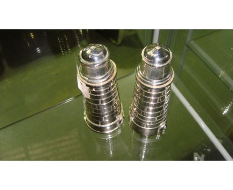 2 x novelty plated cruets modelled as light houses