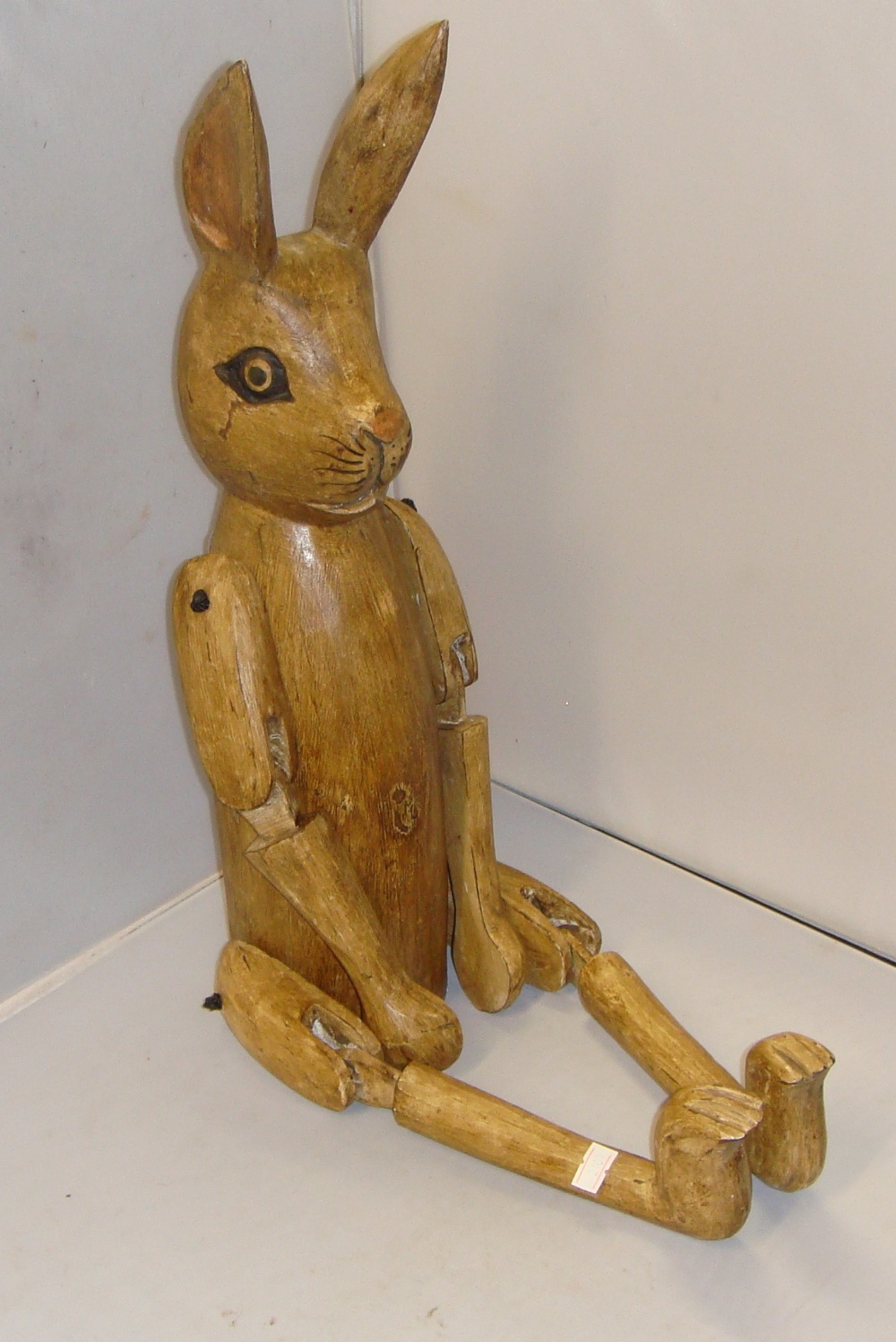 20th century carved and articulated wooden hare ornament