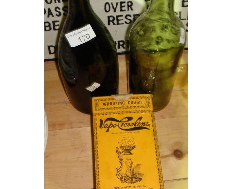 Antique bubble glass bottle & one other & vintage Cresolene vapourizer in original box