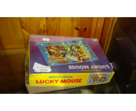 Vintage Lucky Mouse tin plate toy in box