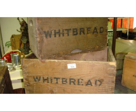  2 x vintage wooden advertising crates Whitbread Beer