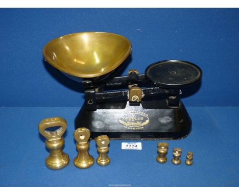 A set of F.J. Thornton & Co. Ltd. 'The Viking' Scales with six imperial weights.