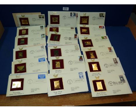 Twenty five postal commemorative society, gold replica First day Covers with information cards.
