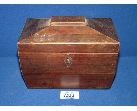 A George III sarcophagus form Mahogany Tea Caddy, the original interior lids present, 7 1/2" wide x 5 1/2" high x 4 1/4" deep