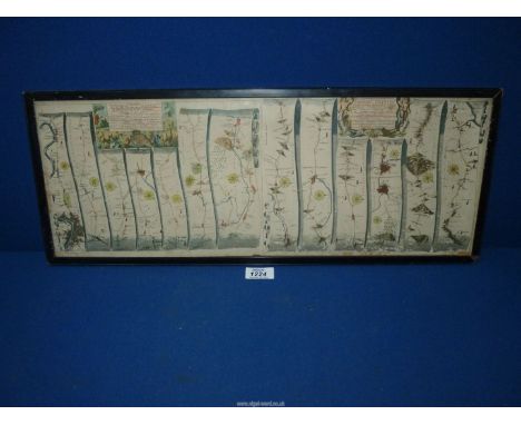 An antique John Ogilby Map of The Road from London to Bristol, framed and glazed, 22 1/2" wide x 8", excluding frame.