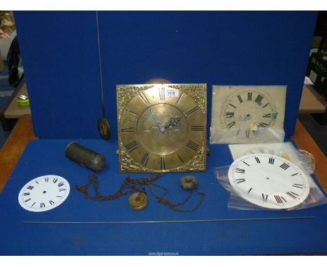 A brass faced Longcase clock Movement inscribed "Thos. Ore, Tong" including weight and pendulum.