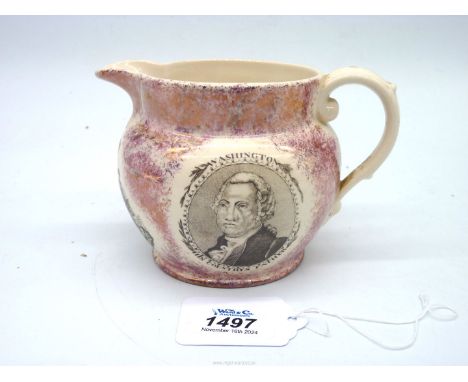 A Staffordshire lustre small Jug for the American market with the portrait of George Washington, eagle device, Mariner's Arms