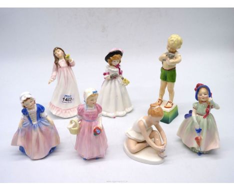 A quantity of Royal Doulton figures to include; 'Dinky Do', 'Flowers for Mother', 'Sharon', 'Ballet Shoes', etc. together wit