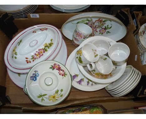 A quantity of Royal Worcester and Palissy to include: Honeysuckle cups,saucers, bowl and platters, Pershore ramekins and serv