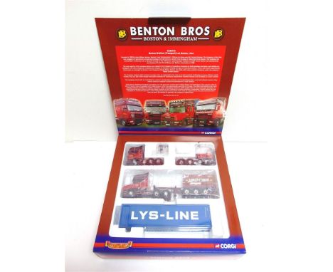 A 1/50 SCALE CORGI CLASSICS NO.CC99173, BENTON BROS SET  comprising three tractor units, skeletal trailer and container, comp