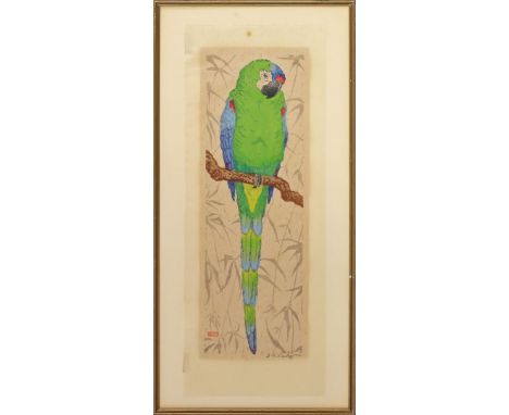 Philipp, Martin Erich (1887 Zwickau - Dresden 1978) "Blauflügel Ara". Farbholzschnitt (montiert, fleckig), re. u. mit Bleisti