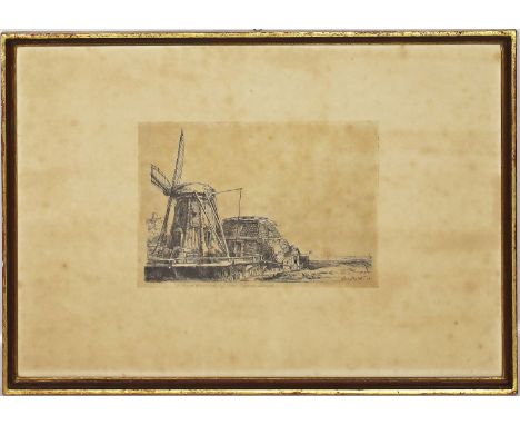 Beerendonk, Theo (1905-1979) Mühle, nach Rembrandt. Druckgraphik (stockfleckig/Altersspuren), unterhalb der Darstellung mit B