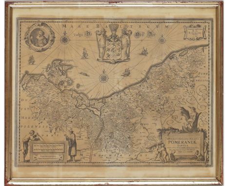 Kupferstichkarte (um 1638) "Nova illvstrissimi dvcatvs Pomeraniae tabvla", so in Kartusche betitelt. Kupferstich (stark gebrä