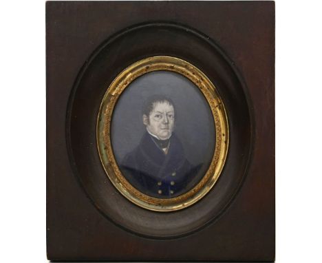 Miniaturist (19. Jh.) Portrait eines älteren Herren. Gouache. Ca. 6,5x 5,3 cm (im Oval). Rechteckiger Holzrahmen.