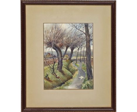Rucktäschel, Emil Richard (1868-?) Bachlauf. Aquarell, li. u. mit Bleistift sign. PP.-Ausschnitt ca. 30,5x 22,5 cm. PP., R.