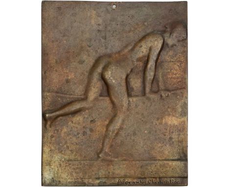 Charpentier, Alexandre Louis M. (1856 Paris - Neuilly 1909) Badende Frau. Bronzerelief (Bohrung), re. u. sign. D. ca. 17x 13 