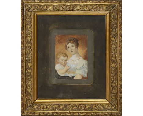 Portraitist (19. Jh.) Portrait der Henriette Anspach mit ihrer Tochter Wilhelmine, so rückseitig bez. Gouache/Papier. Ca. 13,