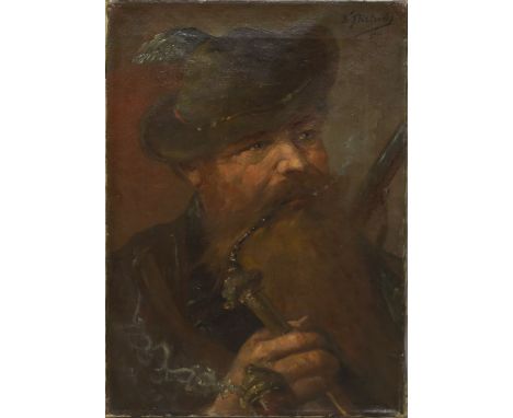 Dietrich, Franz Xaver (1882 Bernhardsweiler /Elsass - Schönbrunn bei Dachau 1962) Portrait eines Jägers mit Pfeife. Öl/Lwd. (