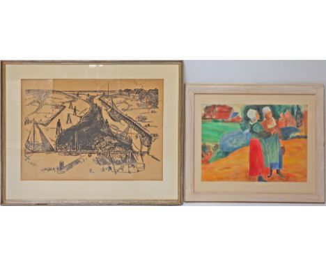 3 Bilder (20. Jh.) a) Sign. Böhm, um 1920 (Blatt l. besch.); b) Aquarell von Ahrlé, Ferry (1924 Frankfurt am Main 2018) Berli