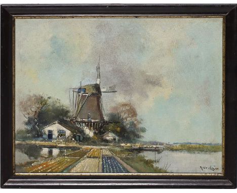 Unbekannter Maler (Anf. 20. Jh.) Windmühle neben Gewässer. Öl/Lwd., re. u. unleserlich sign. 30,5x 41 cm. R.