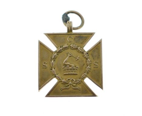 9ct gold Maltese cross design sporting medallion, awarded for first in the steeple chase mile long jump, 1933   Condition: 