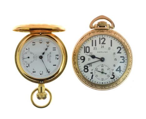  Charles Tissot & Fils - Gold plated side wind half-hunter pocket watch, approx. 44mm diameter and a Hamilton gold plated ope