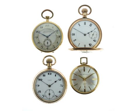 Gilt cased top wind pocket watch dial signed J.W. Benson - Arnex 17 jewel movement, approx 42mm diameter, a gold plated half 
