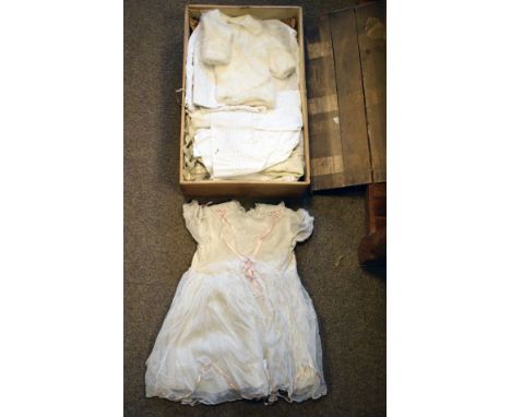 Various vintage lace edged and other christening gowns and other children's clothes   Condition: 