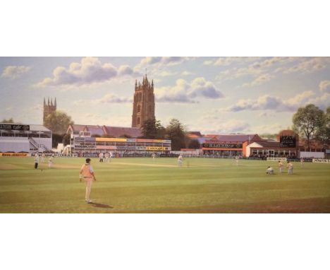 Maurice Bishop - Signed limited edition cricket print - Opening Over At Taunton, signed and numbered 650/3000 to the back, fr