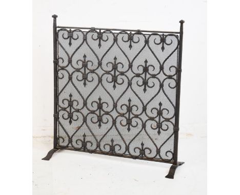 20th Century rectangular wrought iron fleur-de-lys decorated fireguard   Condition: 