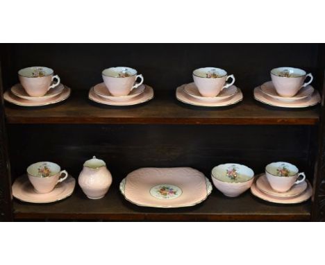 Coalport six person tea service decorated with the Sevres Embossed pattern   Condition: 