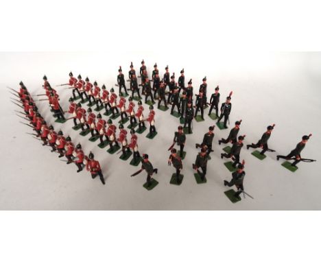 Britains neatly repainted or converted, some recast, Somerset Light Infantry standing and kneeling on guard with three office