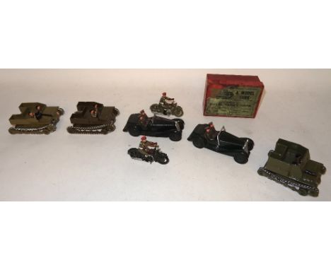 Staff Column, Britains neatly repainted or converted Army Staff Cars one FIRST and one SECOND version, with two Carden Loyd t