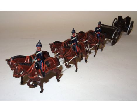 Britains set 144, Royal Field Artillery Gun Team repainted, light harness, early limber with not matching gun 1201 (G, one he