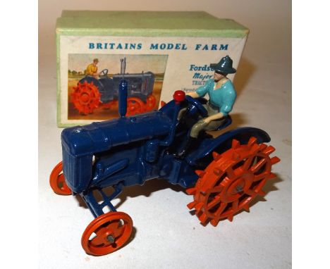 * Britains set 127F, Fordson Major Tractor spudded metal wheels, with driver, in original illustrated box (Neatly repainted, 