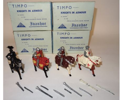 Timpo Ivanhoe series Ivanhoe (VG, unboxed, shield missing), KN57, KN58 and KN61 in original boxes and empty box for KN59 (VG,