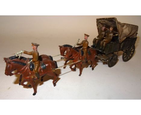 * Britains set 1450, Royal Army Medical Corps four horse Ambulance, Service Dress light harness four horse team, khaki finish