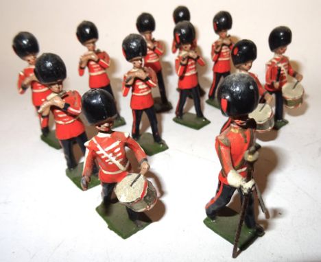 Britains from set 322, Drums and Fifes of the Coldstream Guards eight boy fifers, three side drummers (one drum stick missing