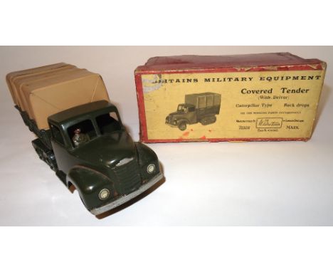 Britains set 1433, Army Covered Tender FOURTH VERSION, split windscreen, dark green finish, with driver, in original box (G, 