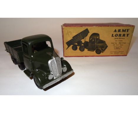 Britains set 1335, Army six wheel lorry SECOND VERSION, round nose, dark green finish, with driver, in original box (VG, box 