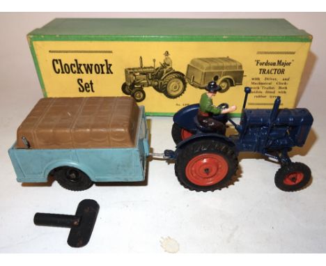 * Britains set 139F, Tractor Clockwork Set with driver and key in original illustrated box (E, box G, one corner of lid split