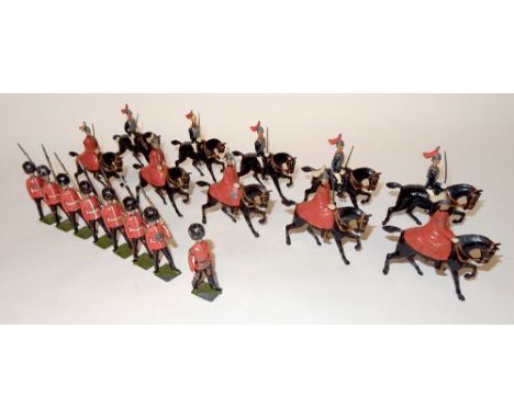 Britains set 107, Irish Guards marching at the slope with officer in original Whisstock box (F, two arms replaced,one neck re