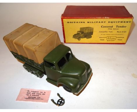 * Britains set 1433, Army Covered Tender FOURTH VERSION, split windscreen, matt green finish, with driver, in original box (V
