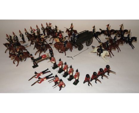 Britains repainted British Army seventeen cavalry (eight damaged) thirteen infantry, Supply Wagon and stretcher party (G-F, s