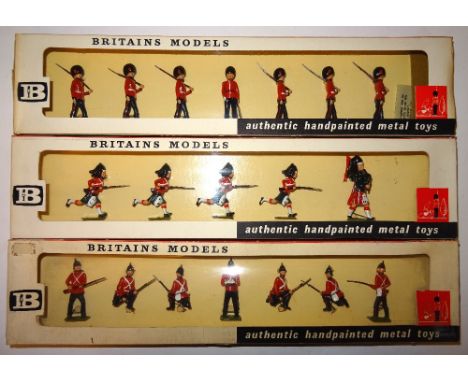 Britains sets 9135, Black Watch charging 9124, Coldstream Guards at the slope and 9143 Somerset Light Infantry in original Wi