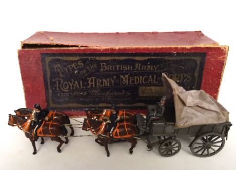 Britains set 145, Royal Army Medical Corps FIRST VERSION collar harness four horse Ambulance in original box (F, one seated m