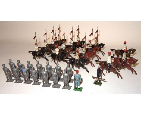 Britains Egyptian Army three sets 115 Cavalry, a Soudanese, and a repainted Infantryman at attention, with a further fourteen