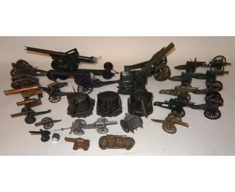 Various Artillery Britains, Lone Star, Astra, Skybird, Simon & Rivollet and original box for set 2058 (G-F, many repainted, d