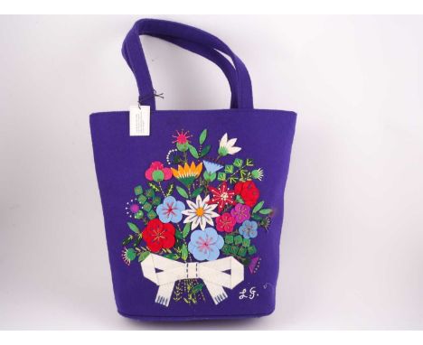 A Lulu Guiness embroidered wool felt handbag, the front decorated with a bouquet of flowers in the 'Bouquet Gwyneth" pattern 